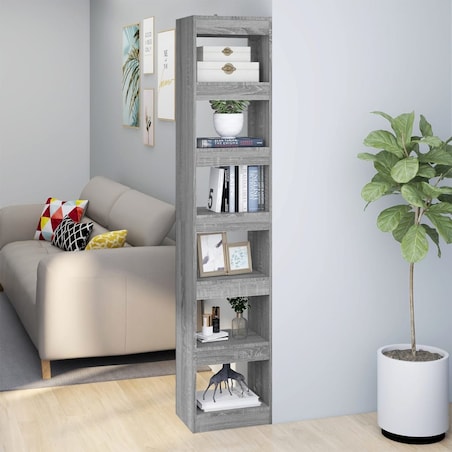 vidaXL Regał na książki/przegroda, szary dąb sonoma, 40x30x198 cm