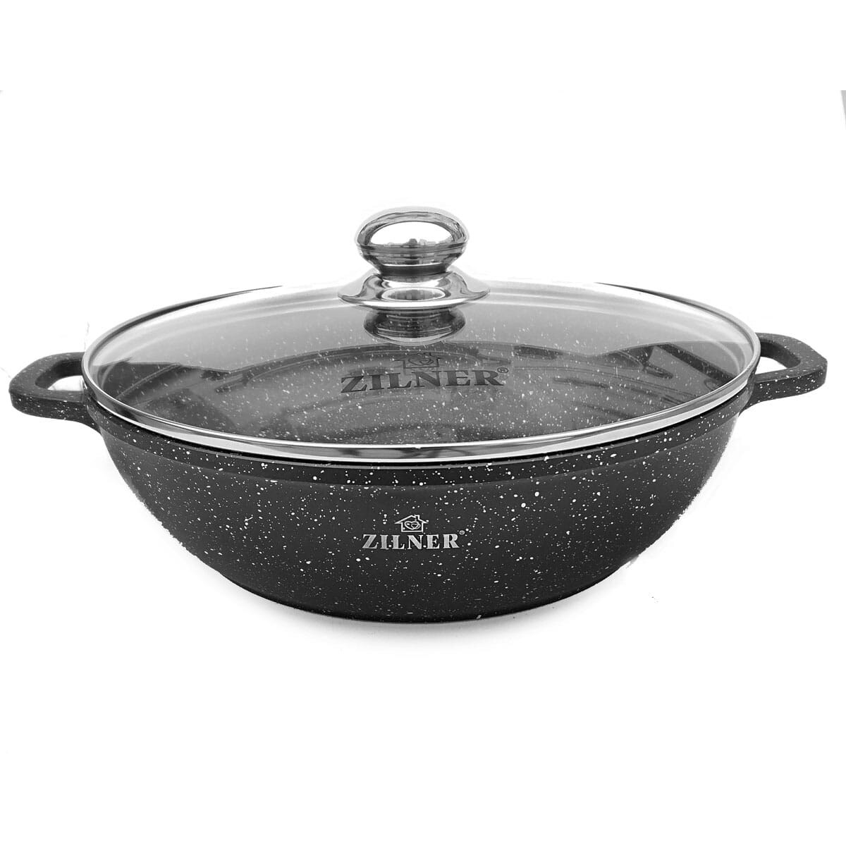 Garnek marmurkowy niski z pokrywką wok czarny 3.3L 28cm indukcja gaz ZILNER