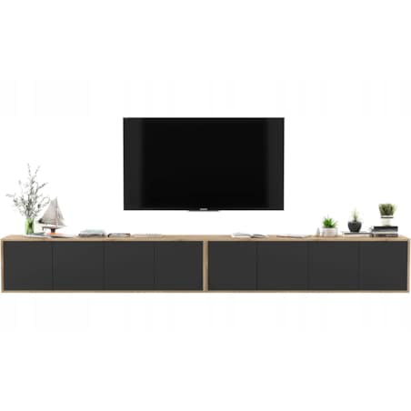 Wisząca Szafka RTV Loft Komoda RTV Dąb Wotan Czarny MAT 300 cm