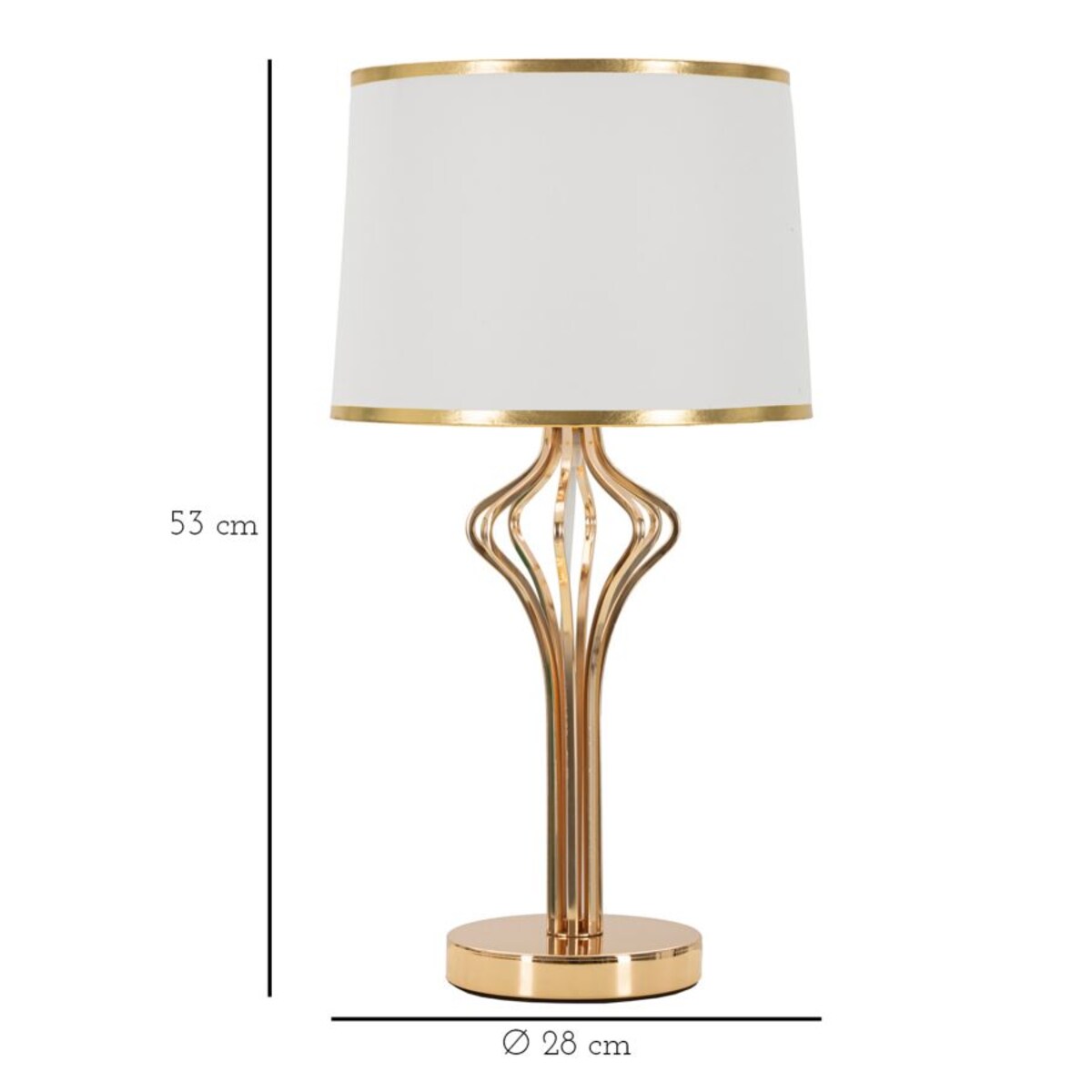Lampa stołowa Slimmy, kolor biały i złoty, żelazo i tworzywo sztuczne, 28 x 28 x 53 cm, 1 x E27, max. 40 W, do salonu i sypialni, Mauro Ferretti