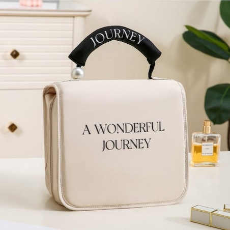 Kosmetyczka rozkładana elegancka kuferek etui z rączką kremowa KS153K