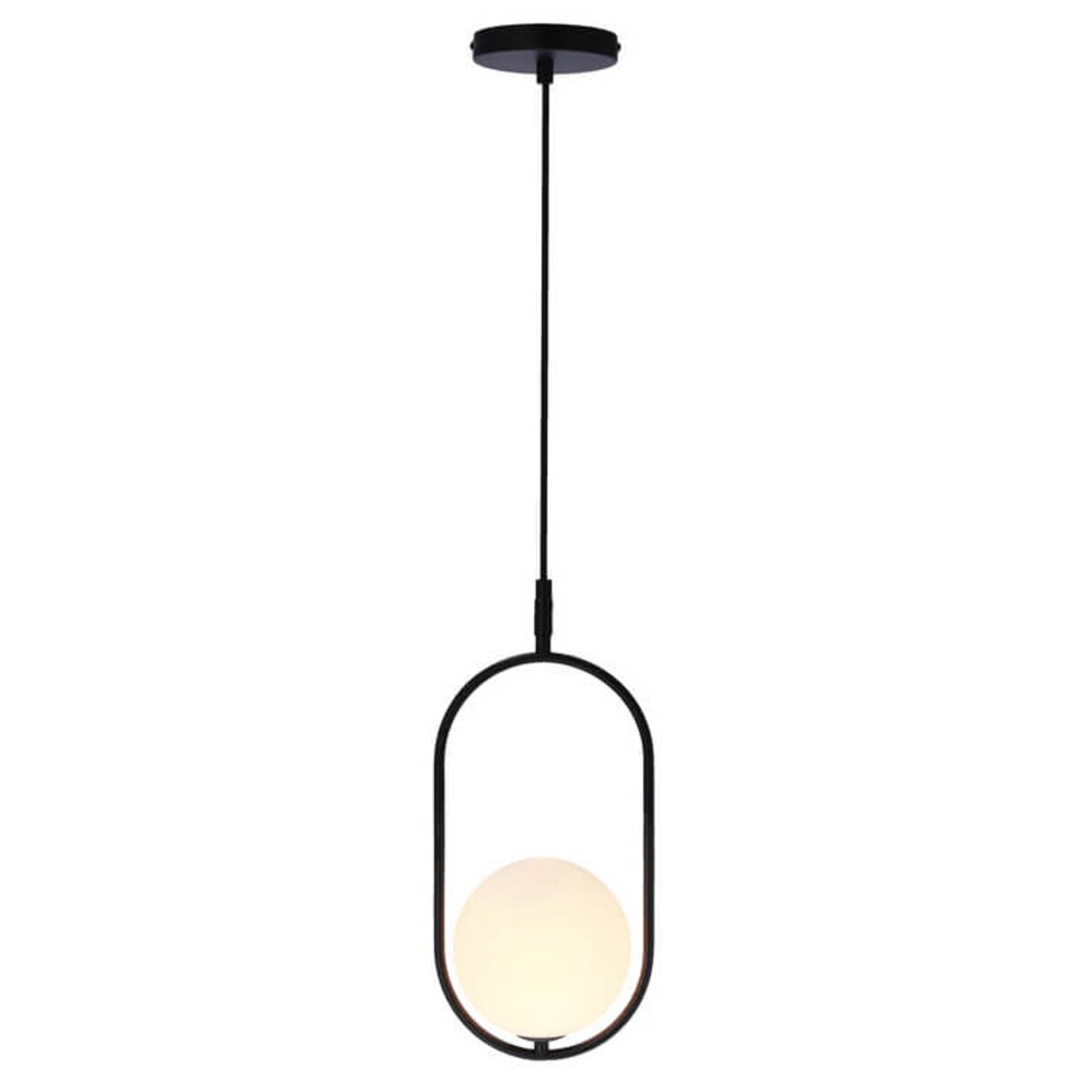 Czarna lampa wisząca Cordel szklana kula frame do sypialni