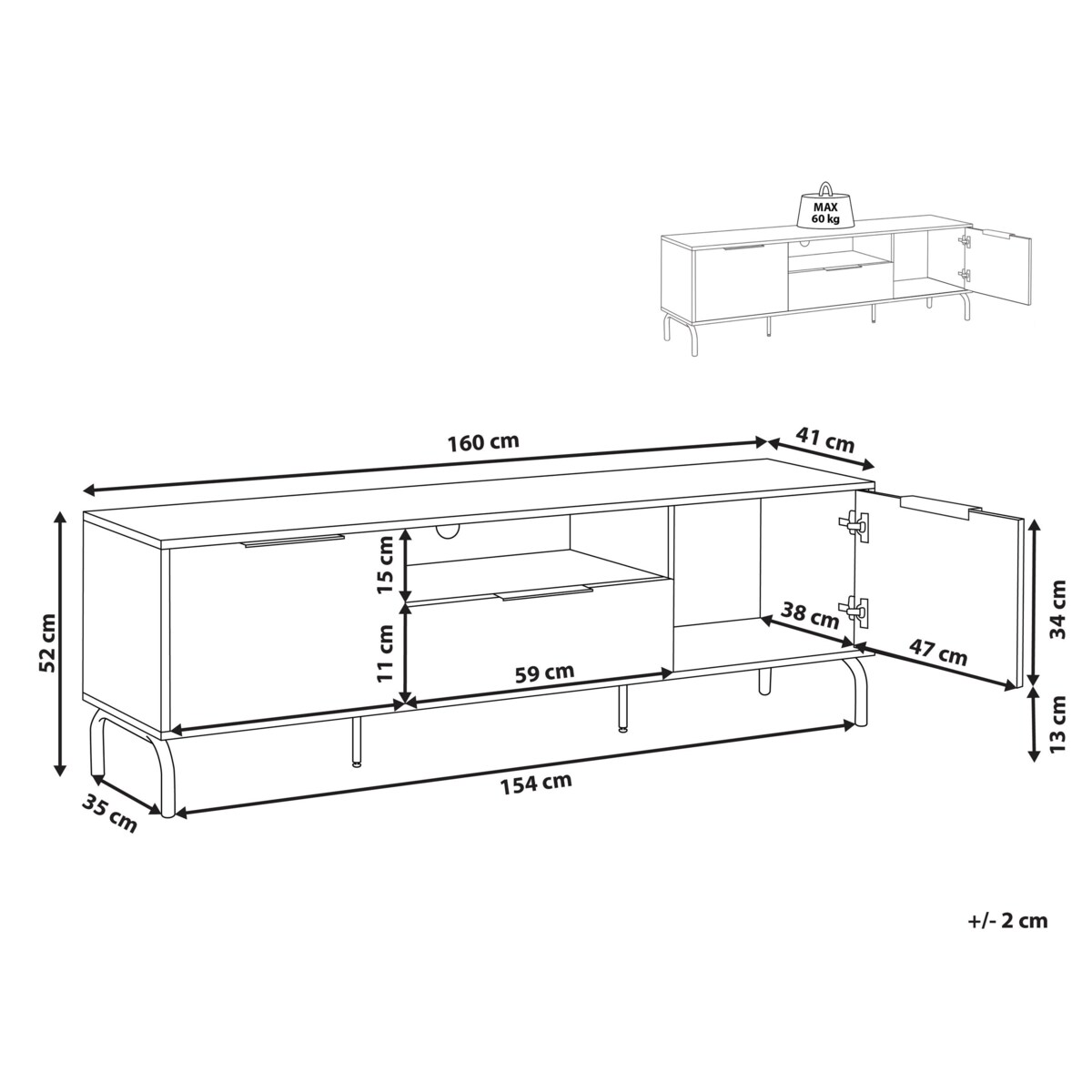 Szafka RTV czarna z jasnym drewnem ARKELY