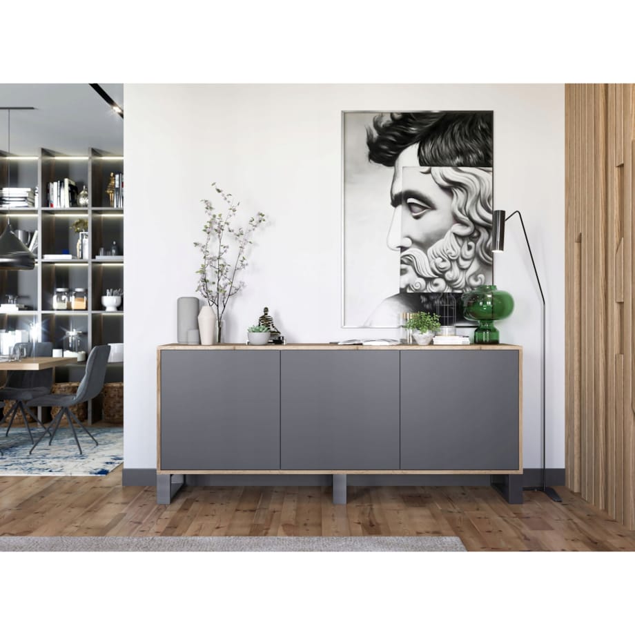 Komoda Loft Szafka RTV Industrialna Dąb Wotan Grafit MAT 168 cm