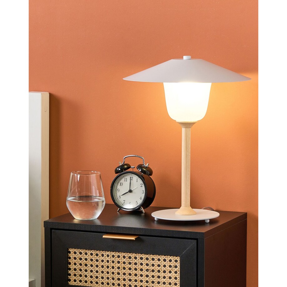 Lampa stołowa drewniana biała MOPPY