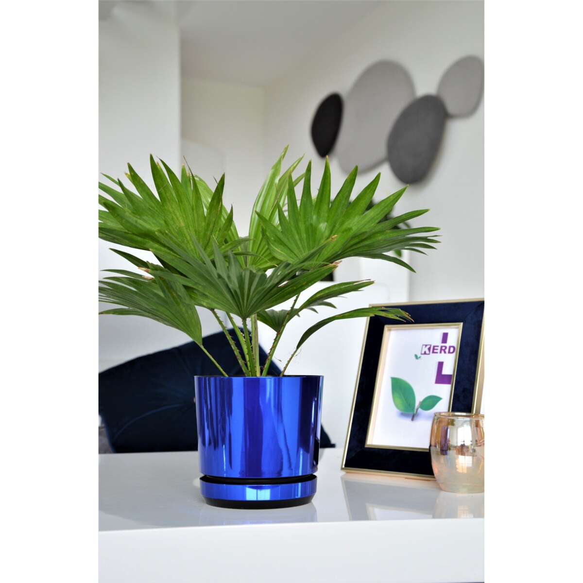 12 cm wzór NIEBIESKI BŁYSZCZĄCY Doniczka z podstawką glamour wysoki połysk do wrzosów lawendy storczyków krokusów orchidei chabrowa kobalt szafirowa błękit paryski królewski