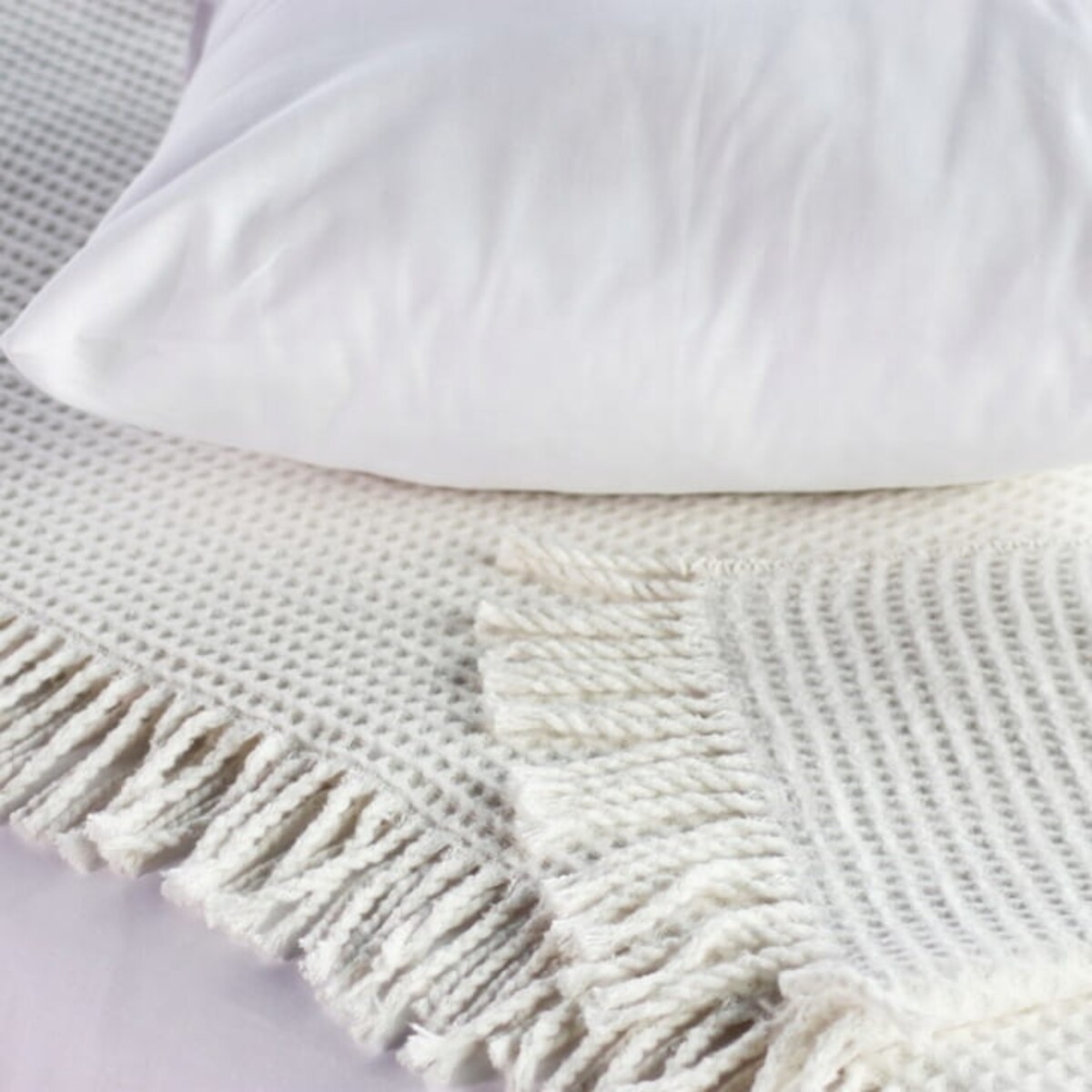 Koc Narzuta Pled miękki na Łóżko Wafel Bawełniany Naturalny 150 x 200 Ciepły