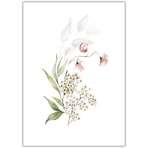 plakat białe kwiatki gałązka 21x30 cm