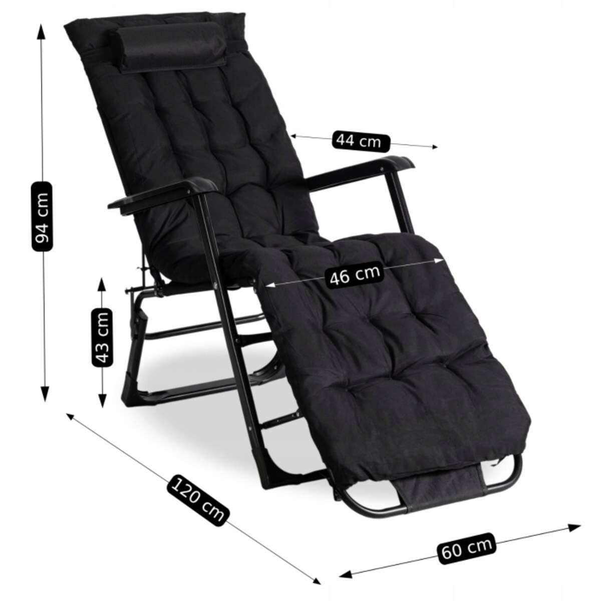 Leżak Rozkładany Ogrodowy Plażowy Turystyczny Leżanka EDISON czarny