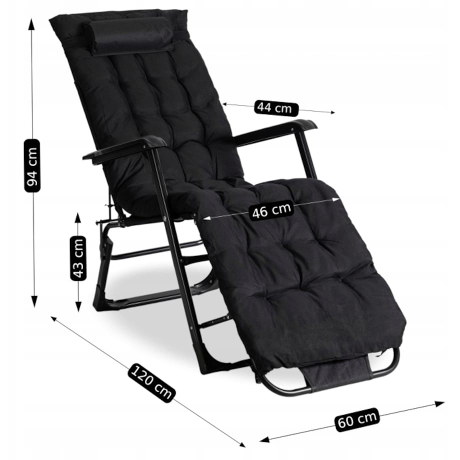 Leżak Rozkładany Ogrodowy Plażowy Turystyczny Leżanka EDISON czarny