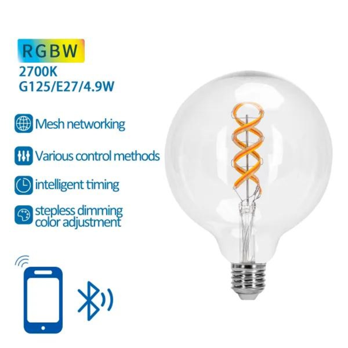 inteligentna żarówka bluetooth mesh g80 4.9w rgbw