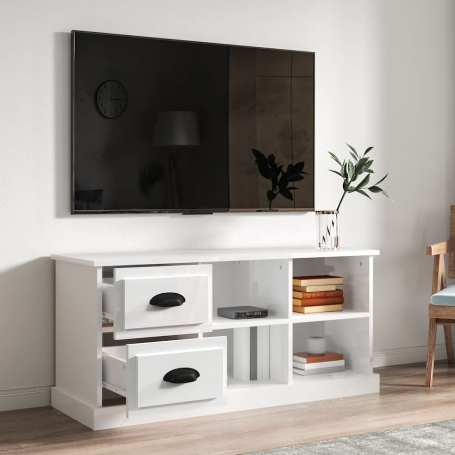 vidaXL Szafka pod TV, wysoki połysk, biała, 102x35,5x47,5 cm