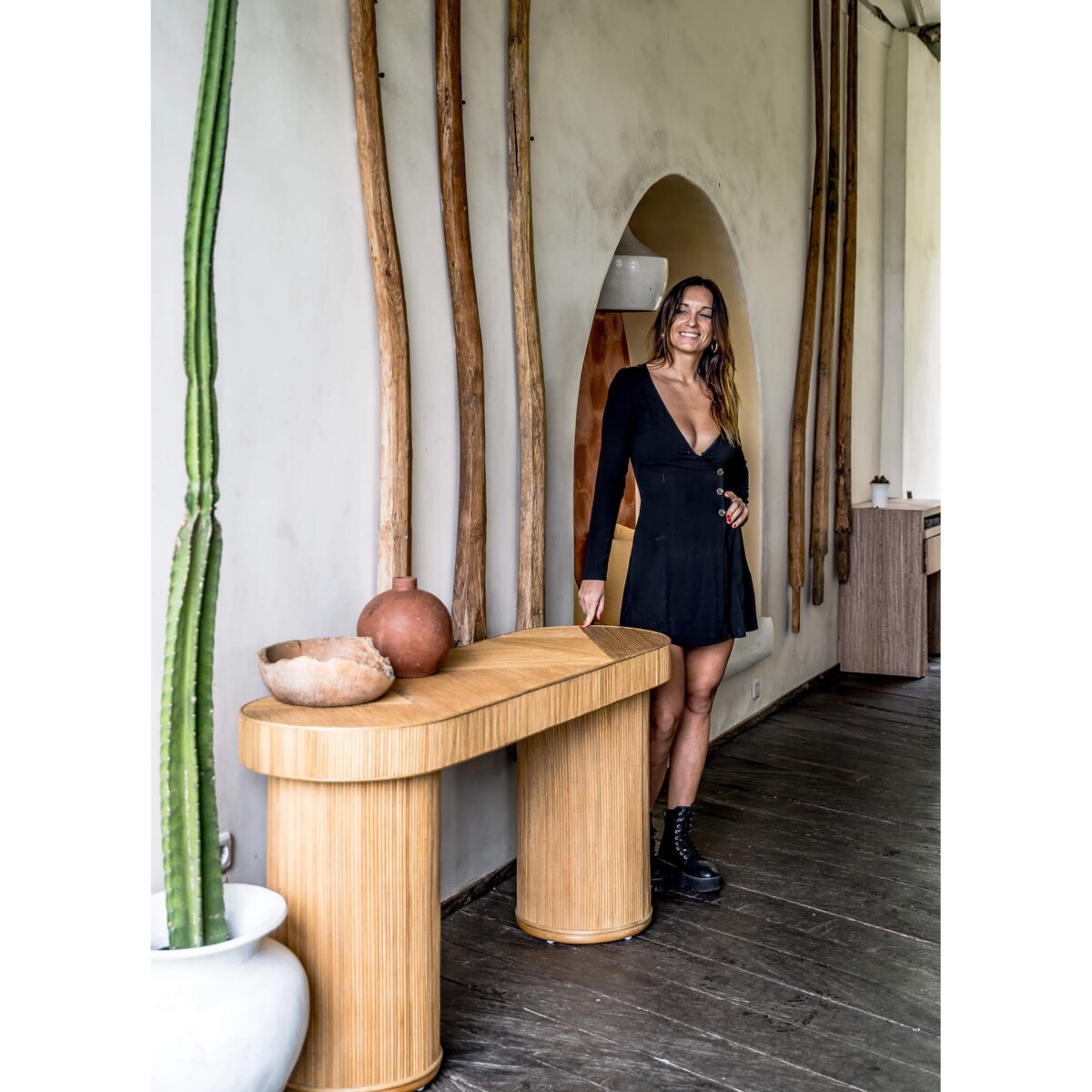 STOLIK KONSOLA KACA naturalny rattan