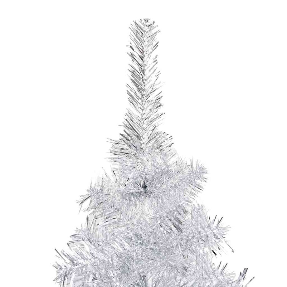 vidaXL Sztuczna choinka z lampkami i bombkami, srebrna, 150 cm, PET