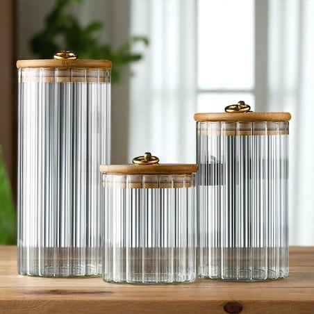 Cukiernica, pojemnik ryflowany z przykrywką bambusowa, rozm. S, 550 ml 1szt SZK167