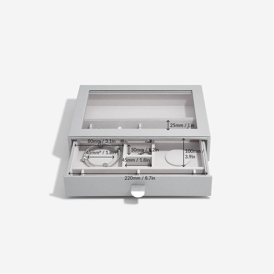 Szkatułka na charmsy Stackers Pebble classic kamienna szarość z szufladą i szklaną pokrywką