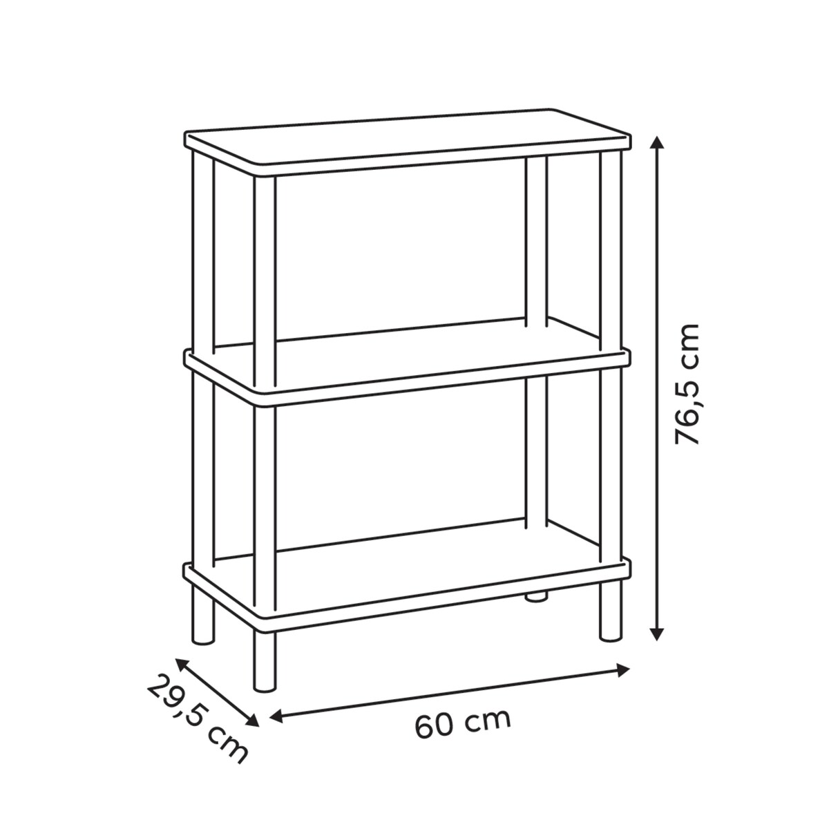 Regał niski COME, 3 poziomy, 76,5 cm