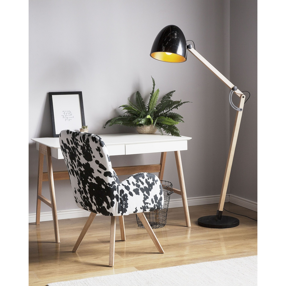 Lampa podłogowa HETTON Regulowana Drewno dębowe Czarny