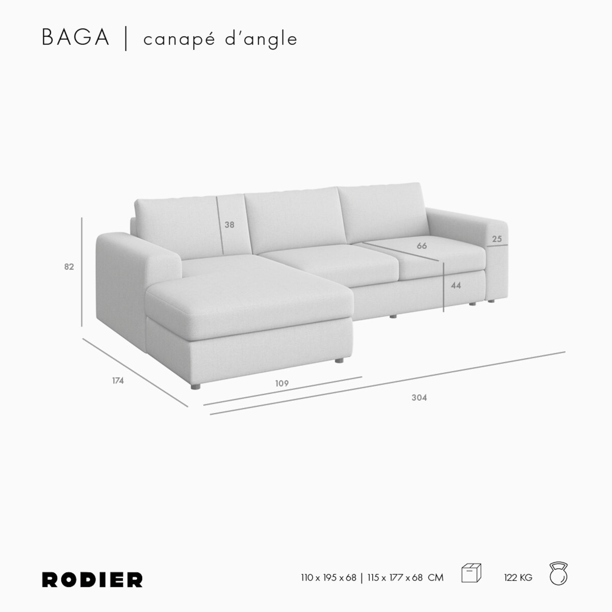Sofa narożna lewa Baga XL szara