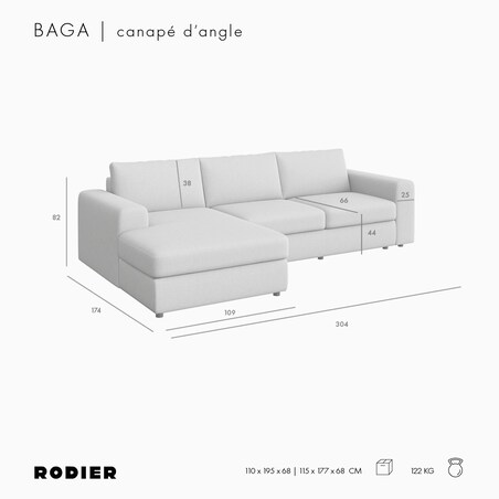 Sofa narożna lewa Baga XL szara