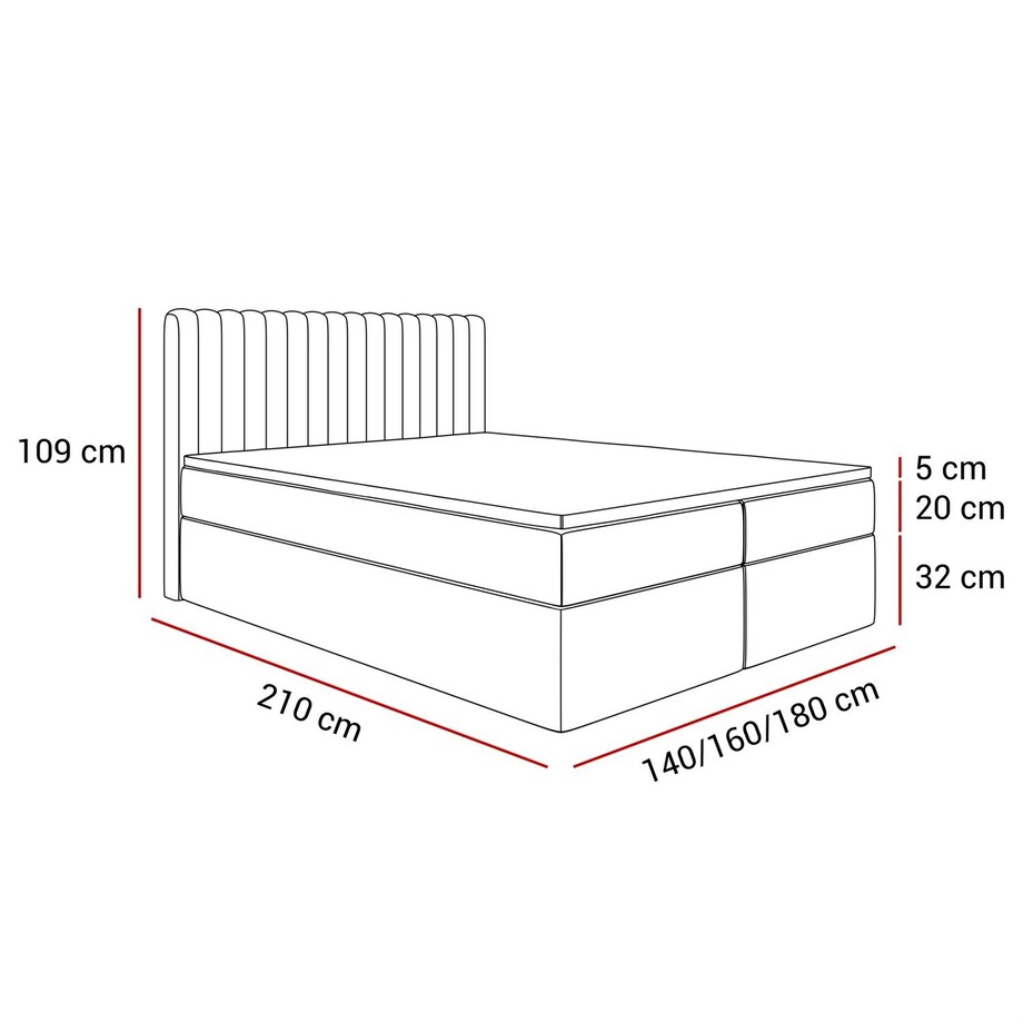 Łóżko kontynentalne JANELLE z materacem bonellowym, 180x200, RV 215, topper