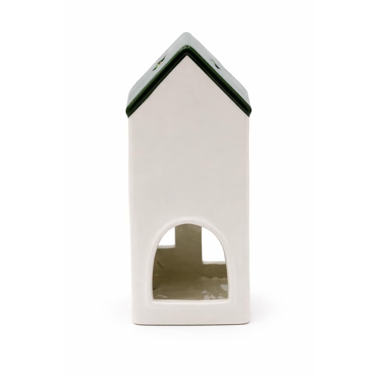 Ceramiczny domek na tea-lighty 20,4x9 x8,9 cm z czerwoną kokardą i zielonym dachem