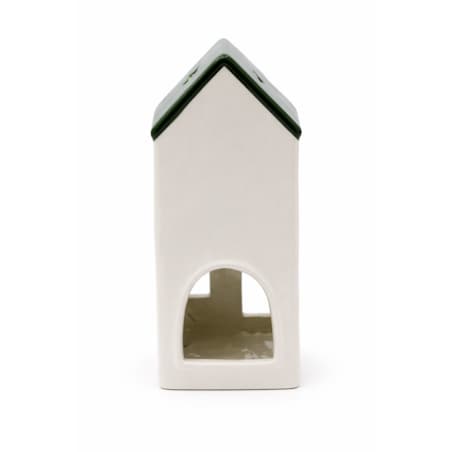 Ceramiczny domek na tea-lighty 20,4x9 x8,9 cm z czerwoną kokardą i zielonym dachem