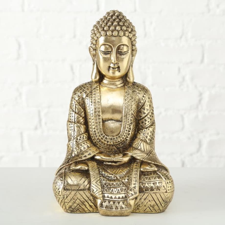 Figurka Budda 30 cm Złota Ozdobna Premium na Taras do Ogrodu Balkonu