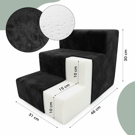 Schodki dla psa kota czarne 3 stopniowe Magic Velvet