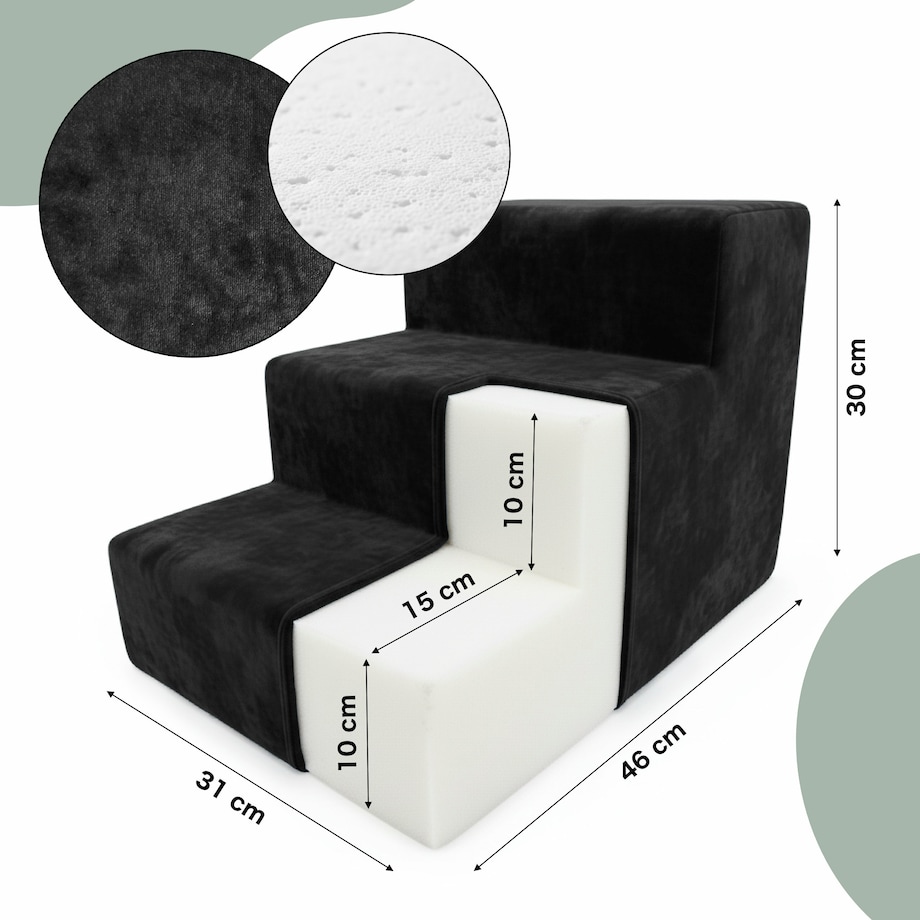 Schodki dla psa kota czarne 3 stopniowe Magic Velvet