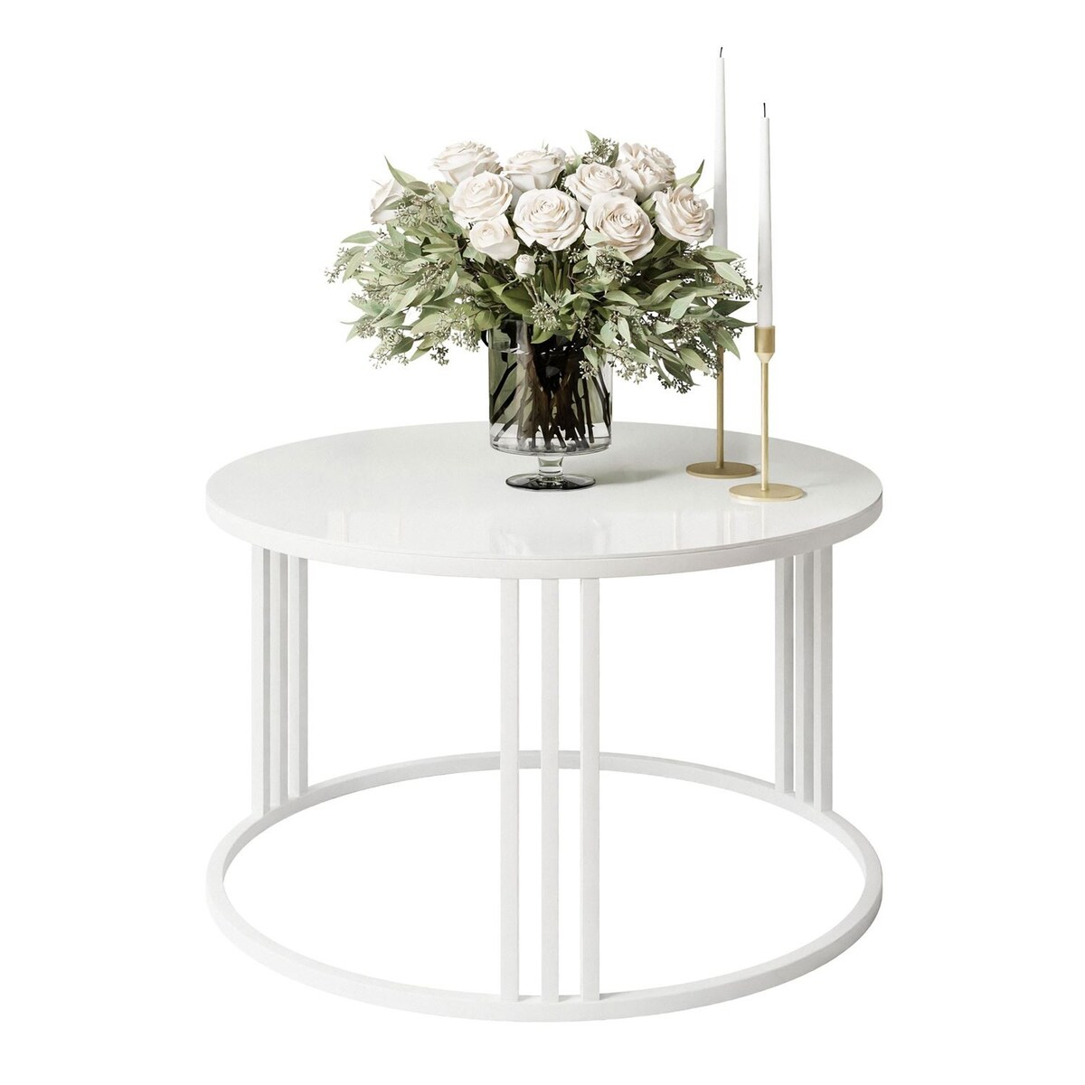 Okrągły stolik kawowy LORI białe szkło