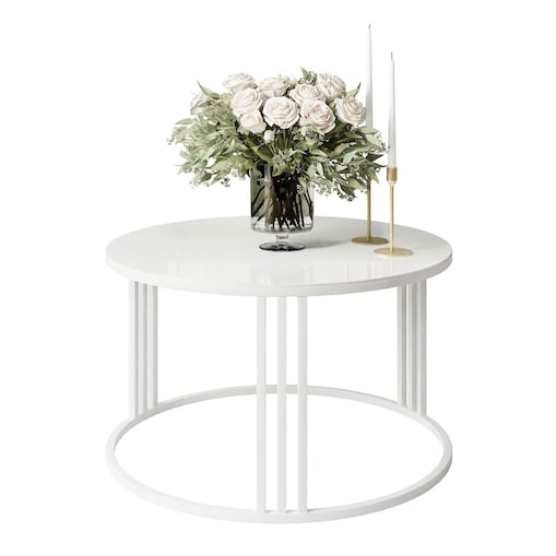 Okrągły stolik kawowy LORI białe szkło