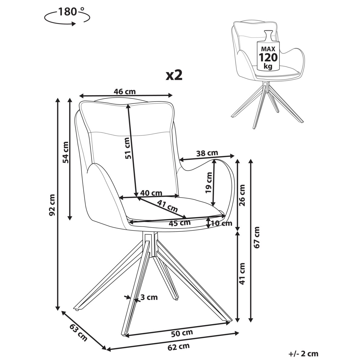 Zestaw 2 krzeseł do jadalni AVELAR Tkanina Ciemnozielony