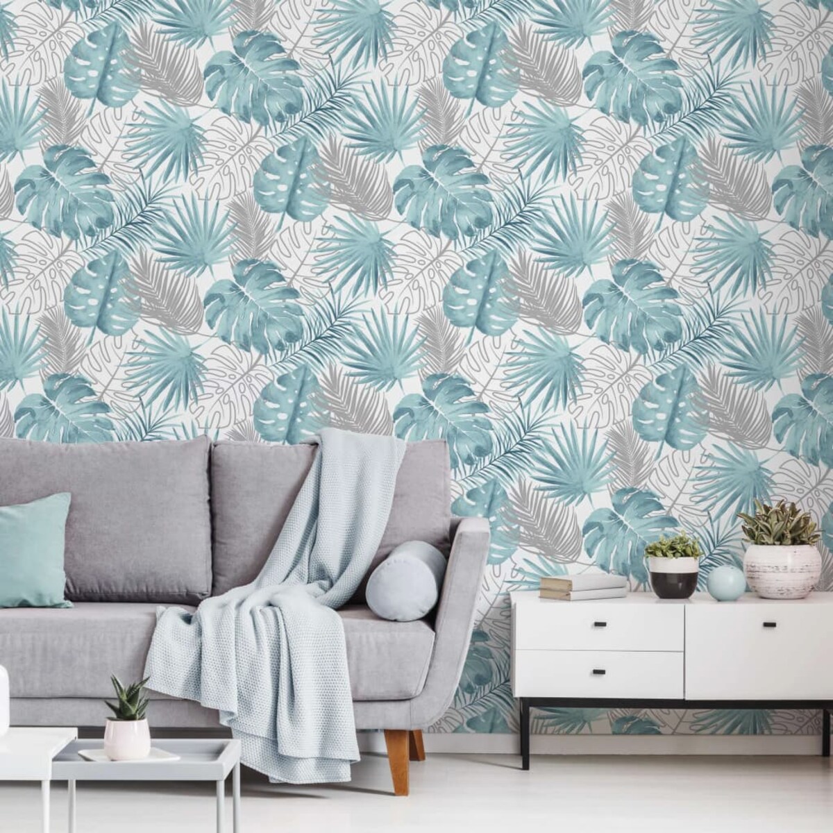 DUTCH WALLCOVERINGS Tapeta w liście monstery, niebieska