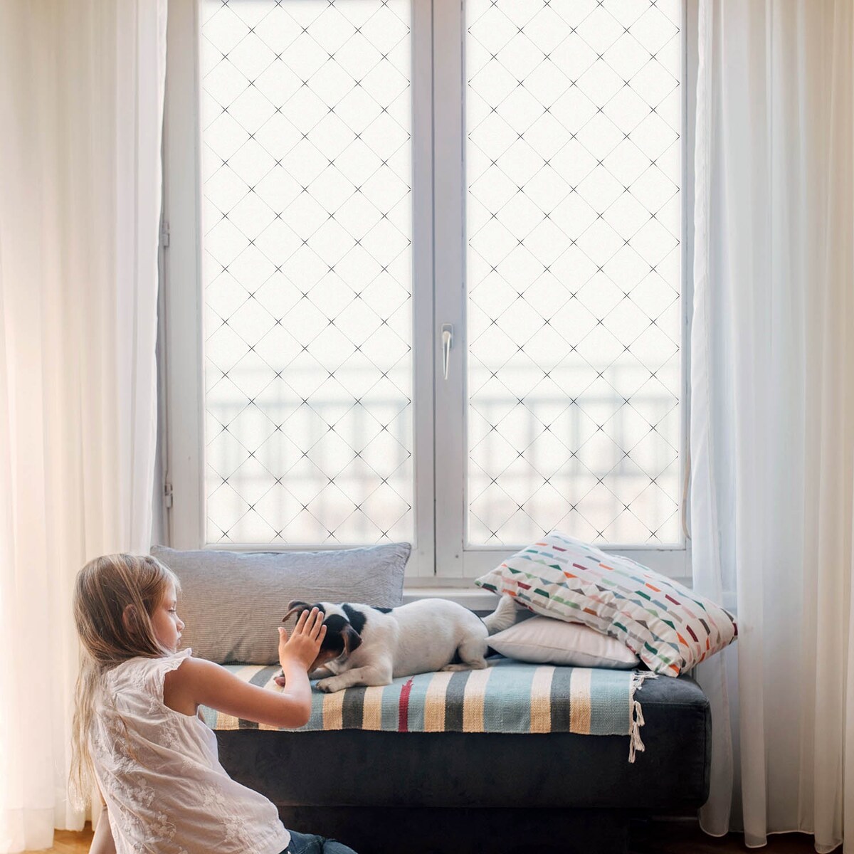 Folia okienna dekoracyjna - Elegancki wzór rombowy - 100x116 cm