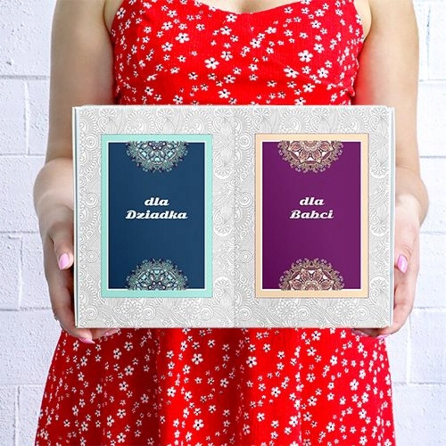 PREZENT UPOMINEK BOX DLA BABCI I DZIADKA - KAWA SMAKOWA HERBATA SYPANA PREMIUM KUBKI Z ZAPARZACZAMI I POKRYWKAMI - DUŻY ZESTAW KOSZ PREZENTOWY UPOMINKOWY