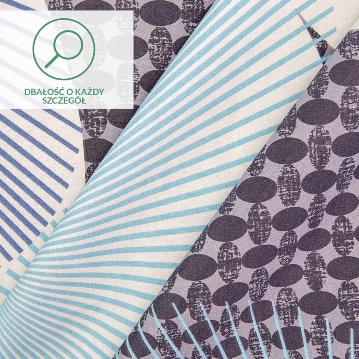 Pościel satyna bawełniana 200x220 Exclusive Enno biała w niebieskie koła