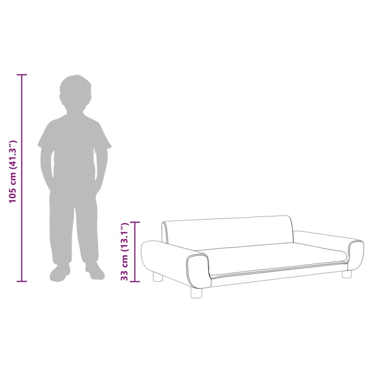 vidaXL Sofa dla dzieci, brązowa, 100x54x33 cm, aksamit