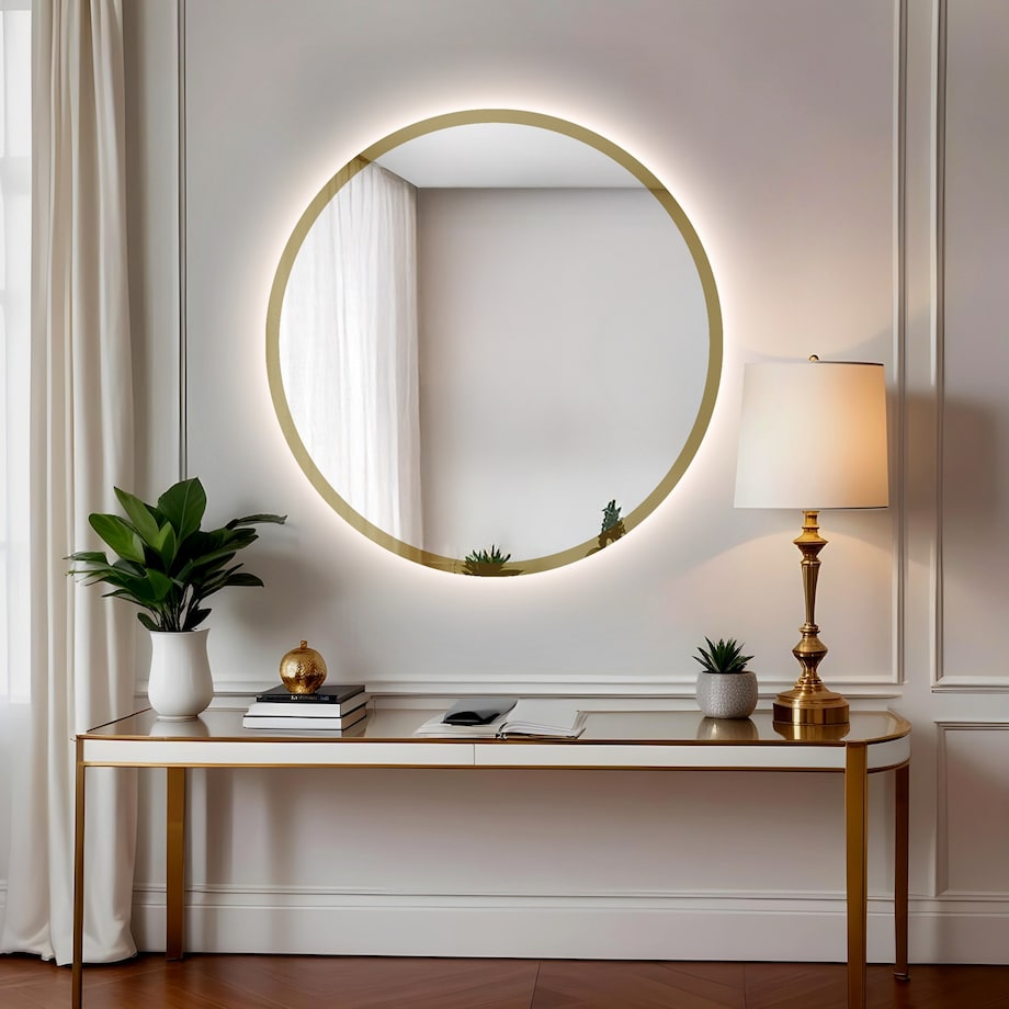 Lustro okrągłe BELLA srebrno złote z podświetleniem LED fi 100