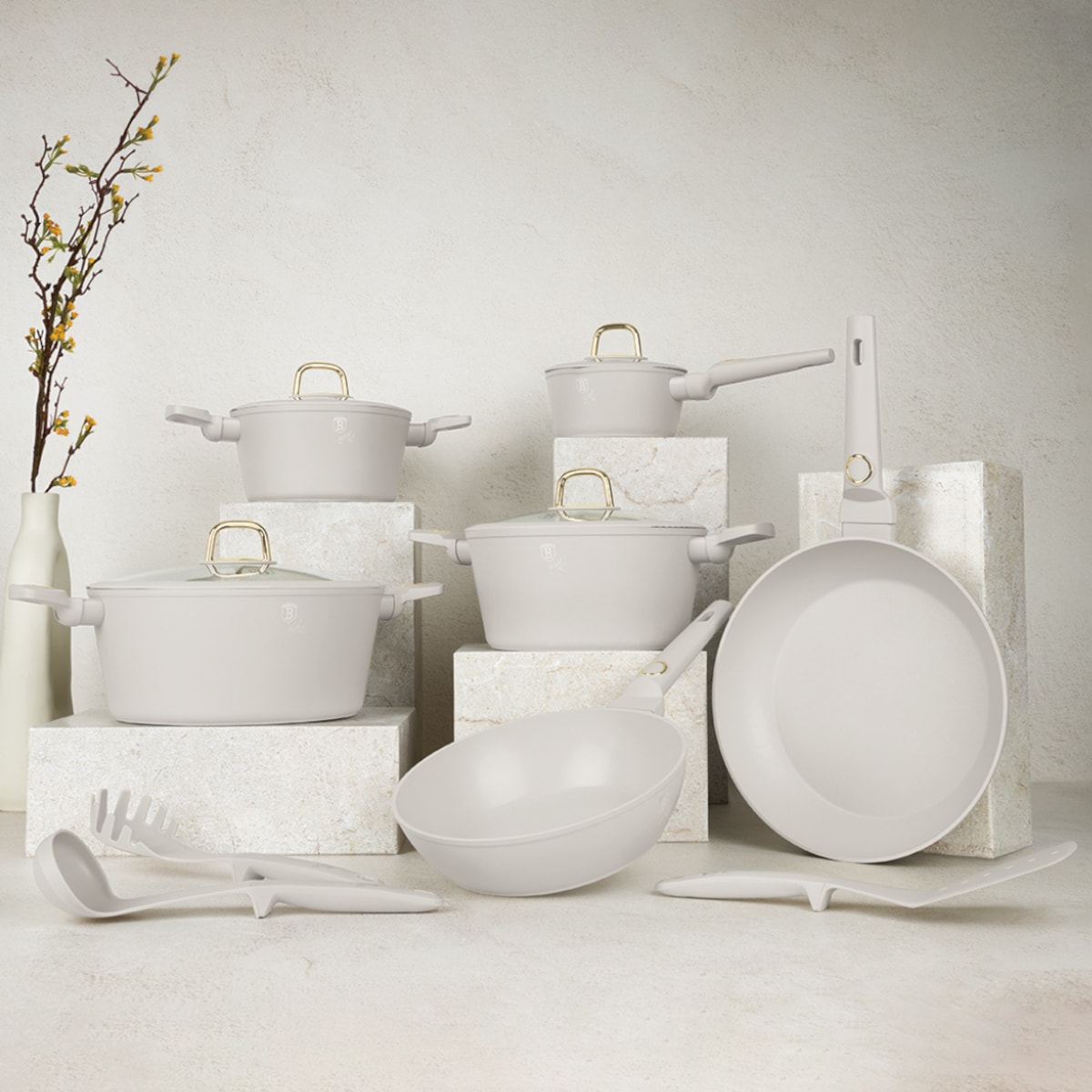 Zestaw 15 el. garnki, patelnie, akcesoria BerlingerHaus Sahara BH-8081