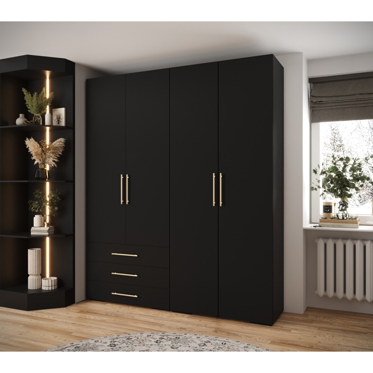 Garderoba wysoka do przedpokoju INOVA 3 Z15 czarny+złoty