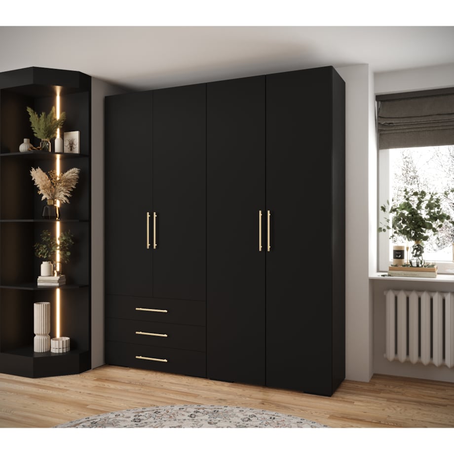 Garderoba wysoka do przedpokoju INOVA 3 Z15 czarny+złoty