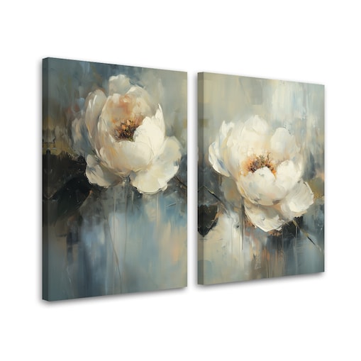 Zestaw nowoczesnych 2 obrazów na ścianę do salonu sypialni jadalni biura loftu Beżowe kwiaty piwonii boho 160x120 (2x80x120)