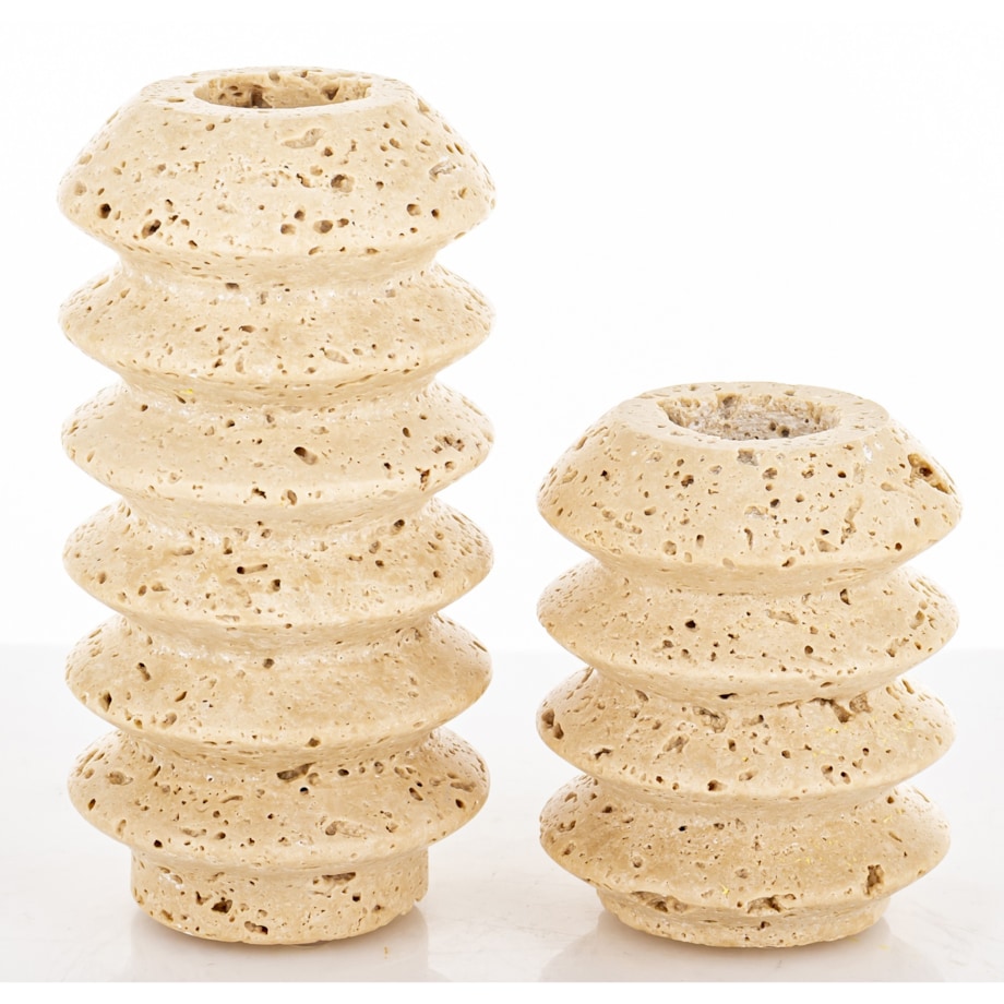 Świecznik komplet 2 szt. 12x6x6 cm TRAWERTYN beżowy