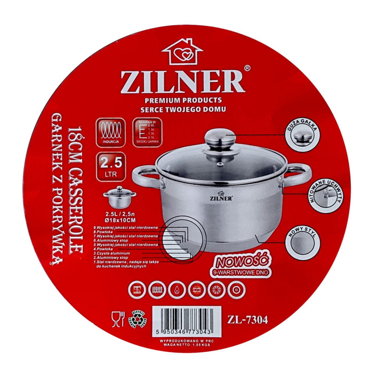 Garnek stalowy 2.5L 18cm dno 9-warstw ZILNER
