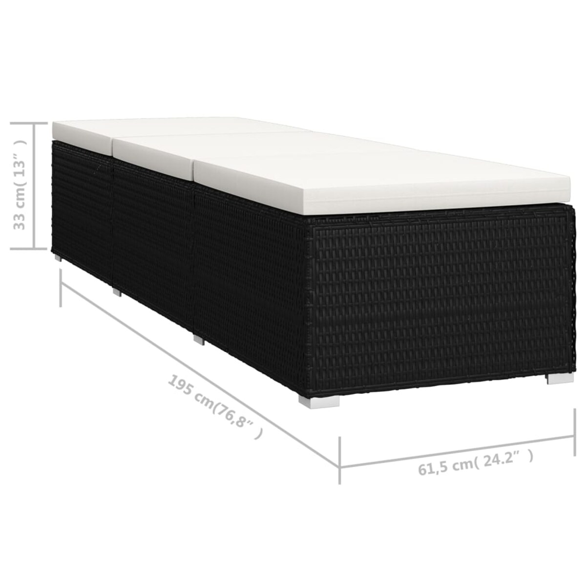 vidaXL Leżak z poduszką i stolikiem, polirattan, czarny