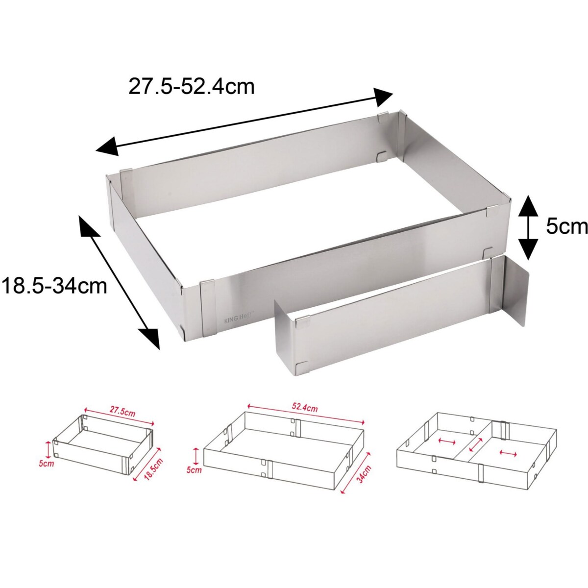 Regulowana forma do ciasta 34-52x27-18,5x5cm Tortownica Rant cukierniczy KINGHOFF