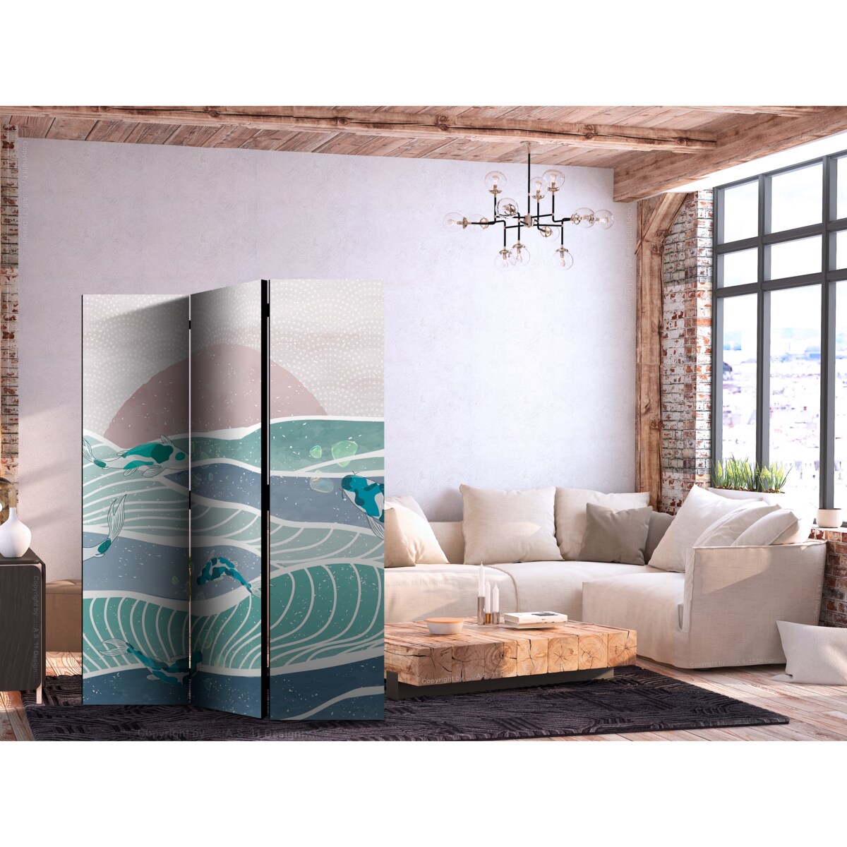 Parawan Jednostronny Malowniczy Krajobraz Z Rybami 135x172cm