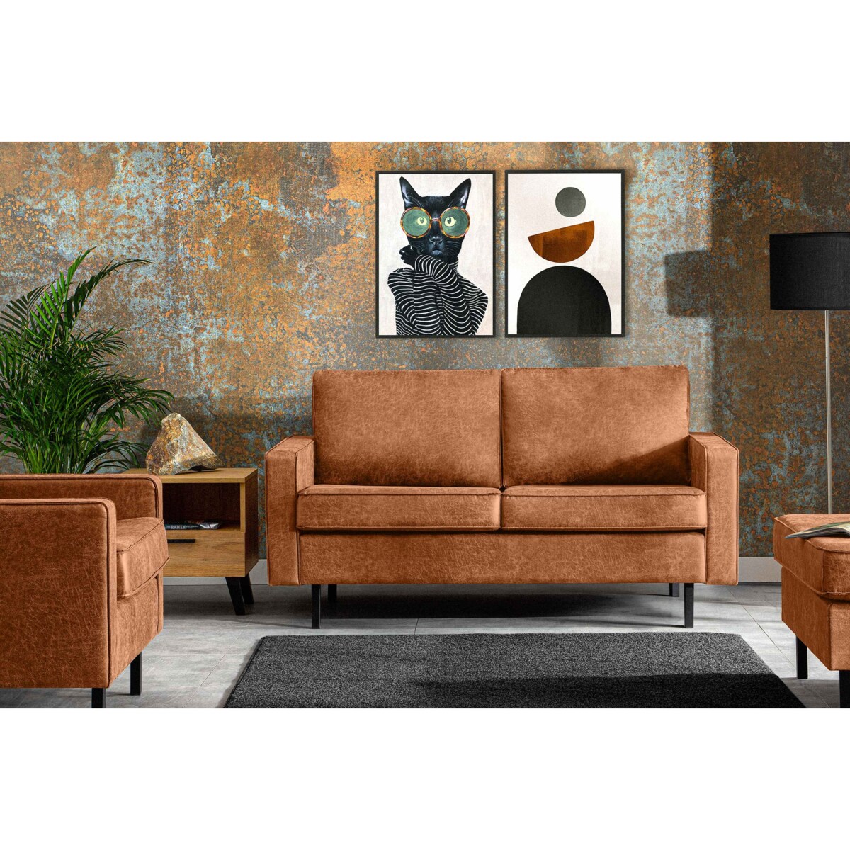 KONSIMO INVIA Sofa w stylu loft 2 osobowa kolor cognac
