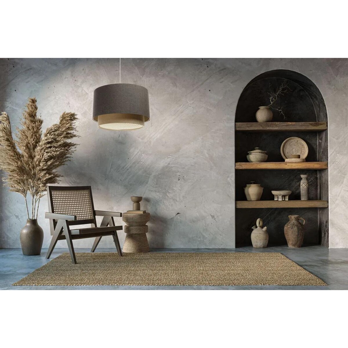 Lampa wisząca ERUTAN DOUBLE RATTAN 60 szara/beżowa